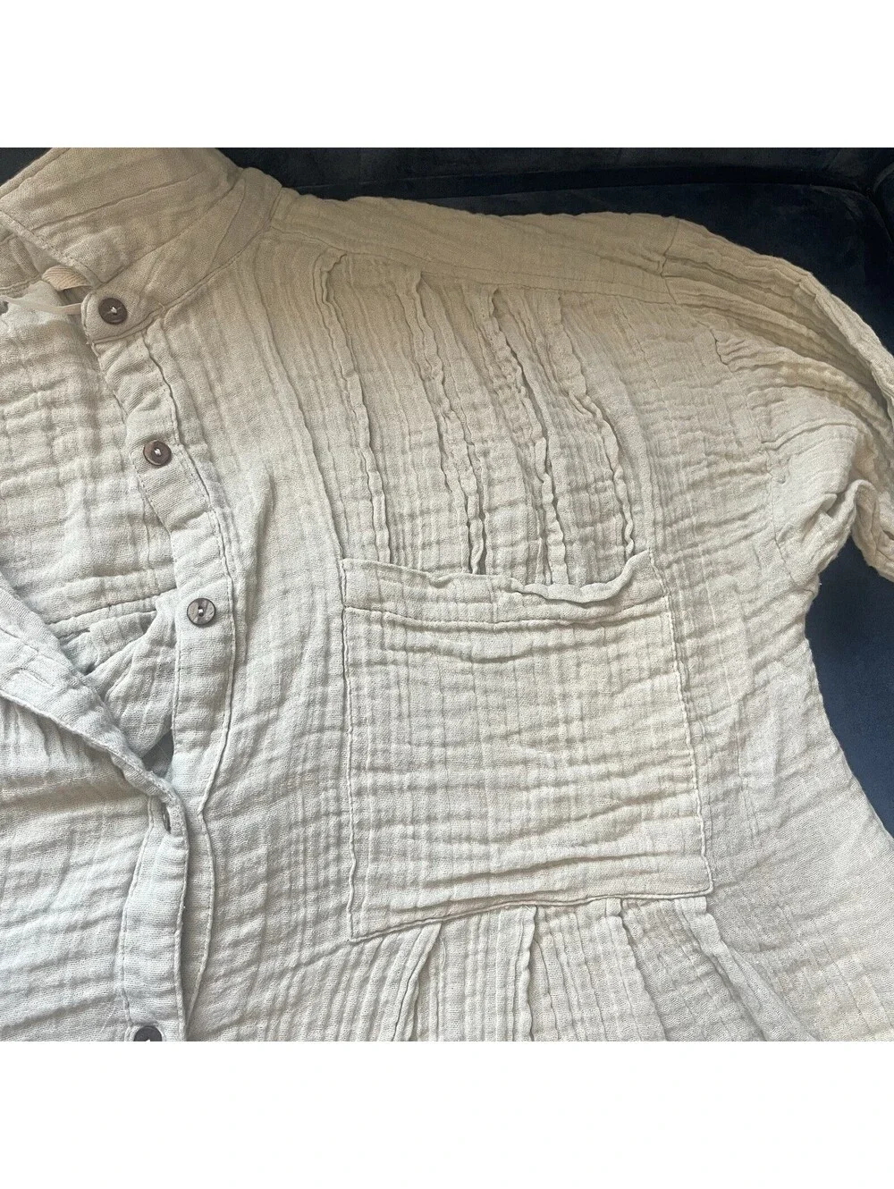 Free People Voyager Gauze Shirt Dress Tunic L Taupe Sage Pockets Boho Pockets